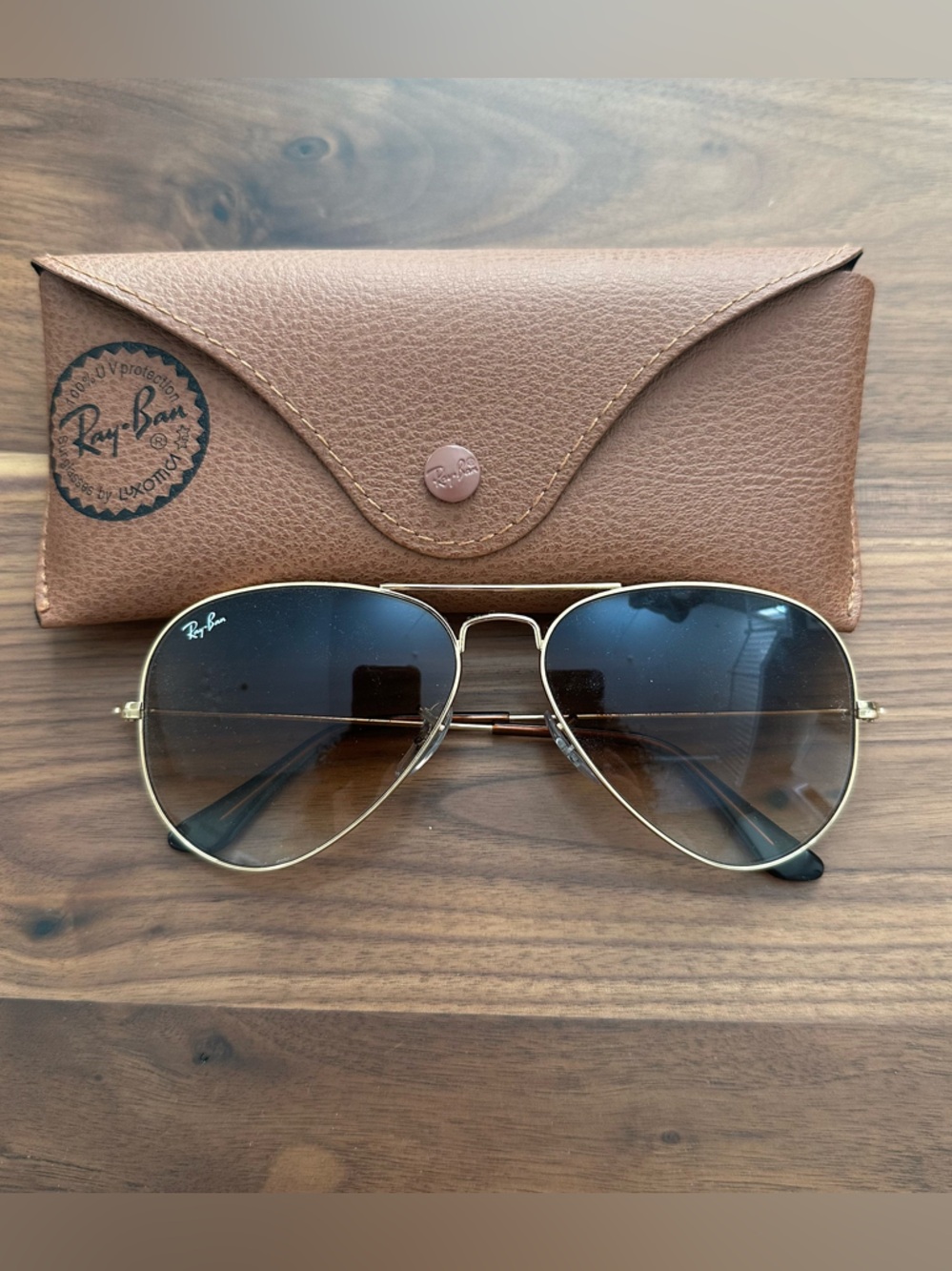 Ray-Ban Gold Frame Aviator Sunglasses with Brown Lenses